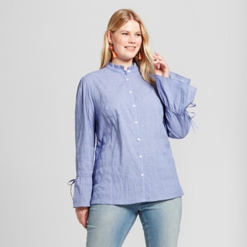 Blue Blouse with Wide Cuffs